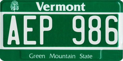 VT license plate AEP986