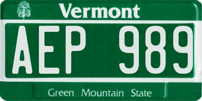 VT license plate AEP989