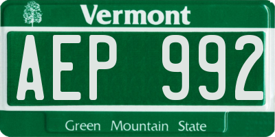 VT license plate AEP992