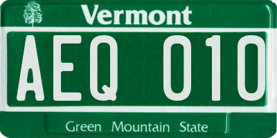 VT license plate AEQ010