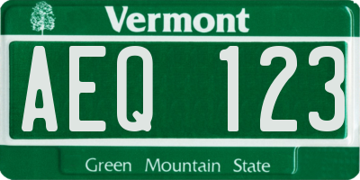 VT license plate AEQ123