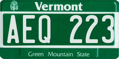 VT license plate AEQ223
