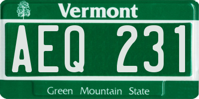 VT license plate AEQ231