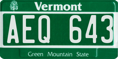 VT license plate AEQ643