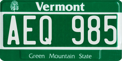 VT license plate AEQ985