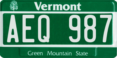 VT license plate AEQ987