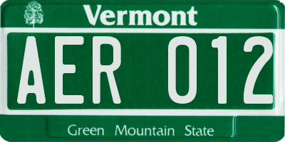 VT license plate AER012