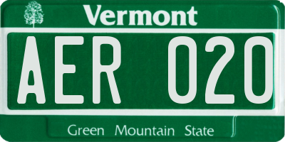 VT license plate AER020