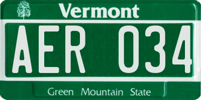 VT license plate AER034