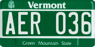 VT license plate AER036