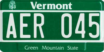 VT license plate AER045