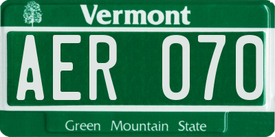 VT license plate AER070