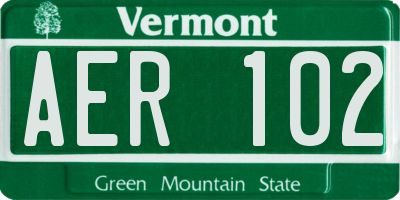 VT license plate AER102