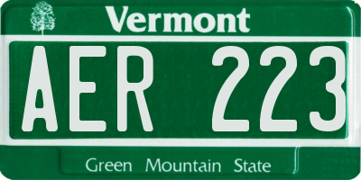 VT license plate AER223