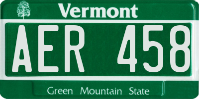 VT license plate AER458