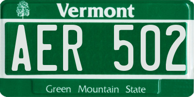 VT license plate AER502