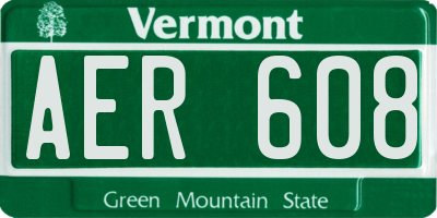 VT license plate AER608