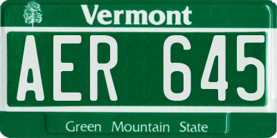 VT license plate AER645