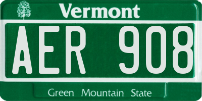 VT license plate AER908