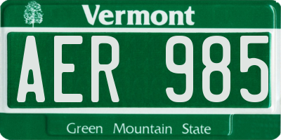 VT license plate AER985