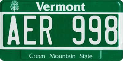 VT license plate AER998