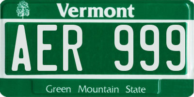 VT license plate AER999