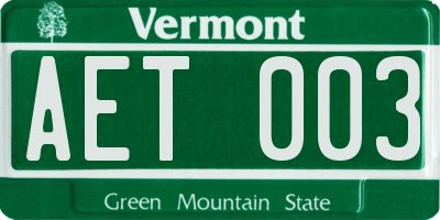 VT license plate AET003