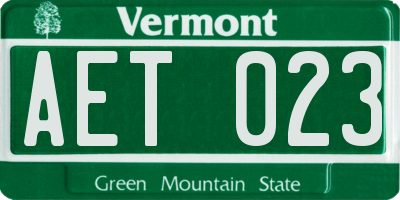 VT license plate AET023