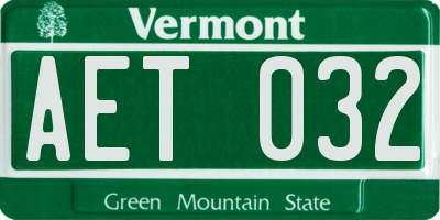 VT license plate AET032