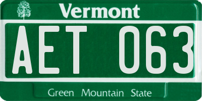 VT license plate AET063