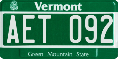 VT license plate AET092