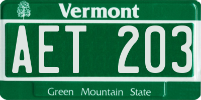 VT license plate AET203
