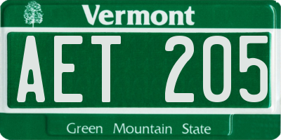 VT license plate AET205