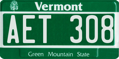 VT license plate AET308
