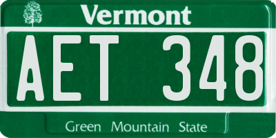 VT license plate AET348