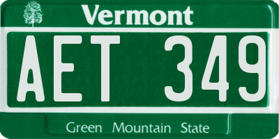 VT license plate AET349