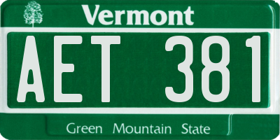VT license plate AET381