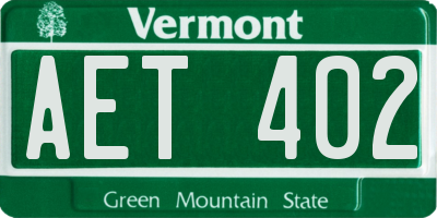 VT license plate AET402