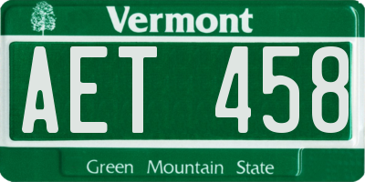 VT license plate AET458