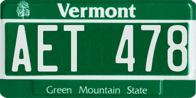 VT license plate AET478