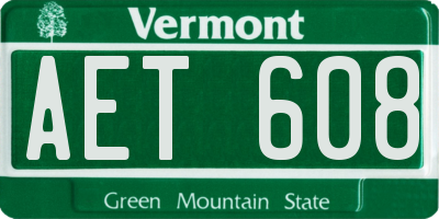 VT license plate AET608