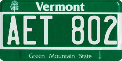 VT license plate AET802