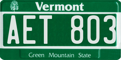 VT license plate AET803