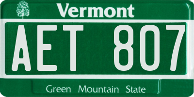 VT license plate AET807