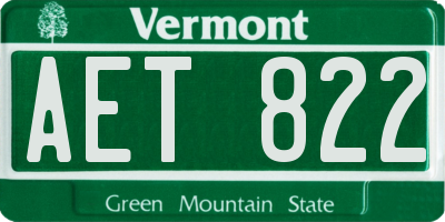 VT license plate AET822