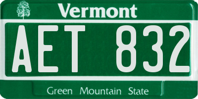 VT license plate AET832