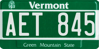 VT license plate AET845