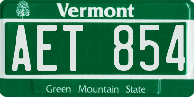 VT license plate AET854