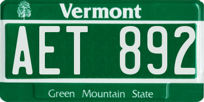 VT license plate AET892