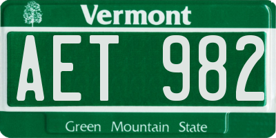 VT license plate AET982